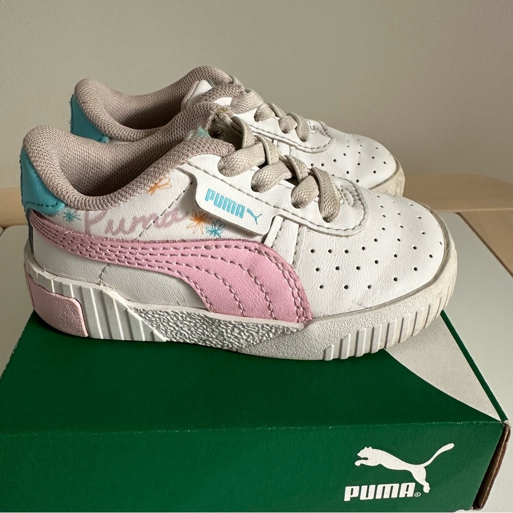 Puma Baby Sneakers in White, Pink, and Light Blue - Size 5